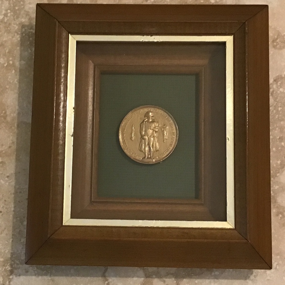 Vintage Shadow box framed replica coin.